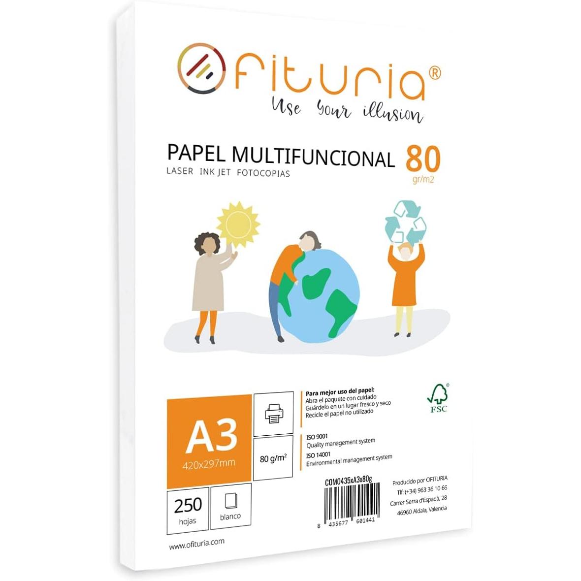 Ofituria Paquete folios 80gr 250 Hojas Blancas para Uso Escolar y Laboral.