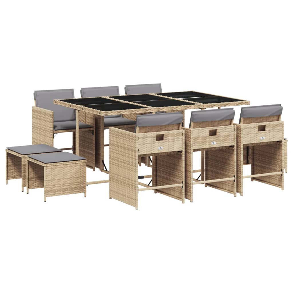 vidaXL Set comedor de jardín 11 pzas con cojines ratán sintético beige