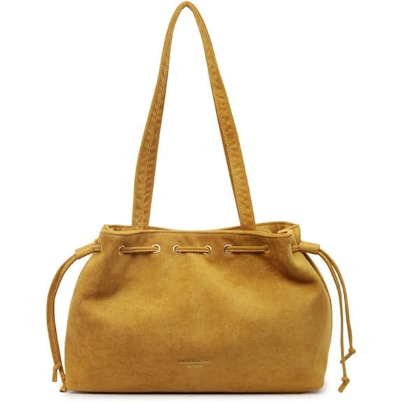 Bolso de gamuza retro tipo bucket casual para viajes universidad bandolera con cordón bolso de mano para mujeres con correas de hombro tipo tote