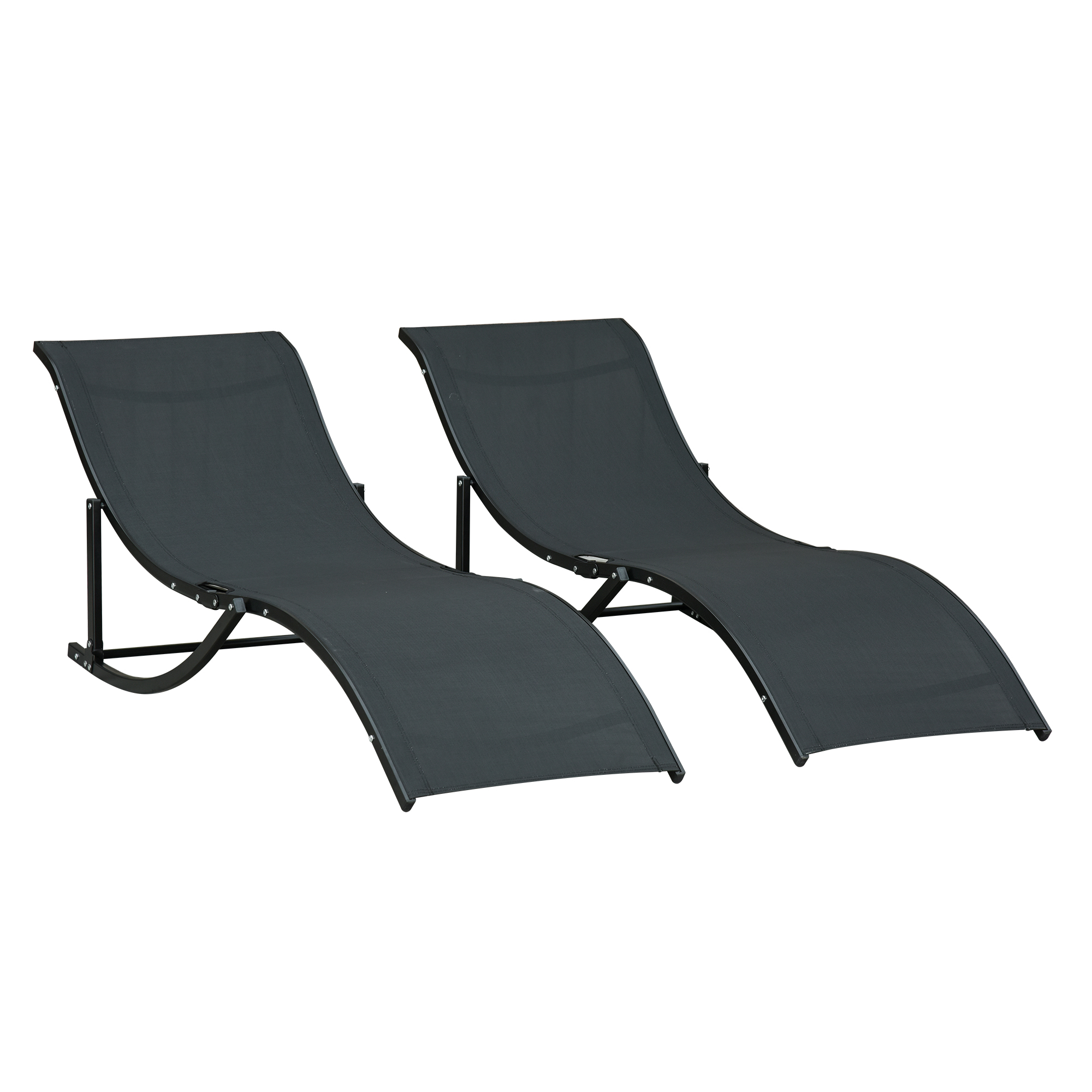 Outsunny 2 Tumbonas Plegables Tumbonas de Jardín en Forma de S con Marco de Aluminio Texteline para Piscina Patio Terraza 165x61x63 cm Gris
