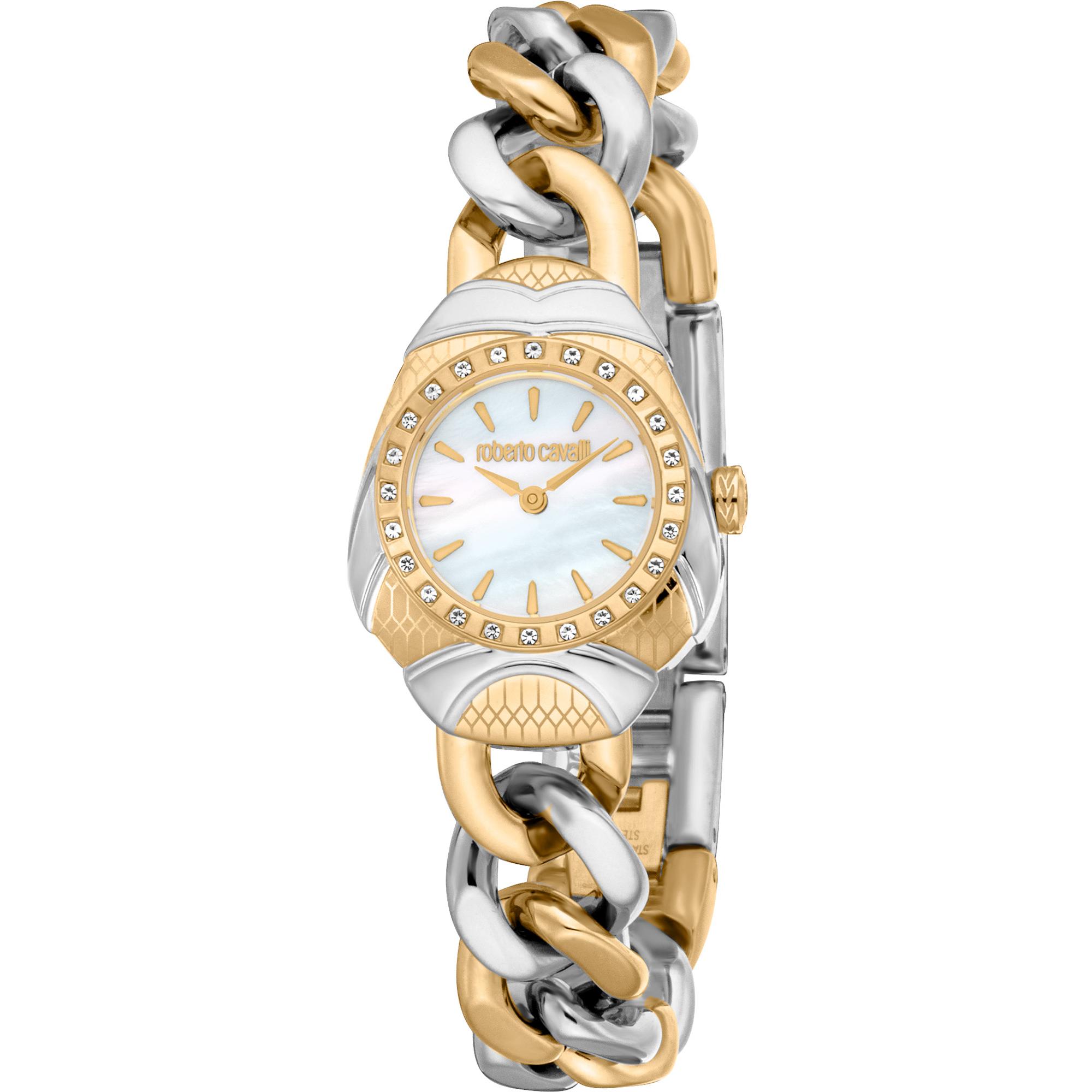 Reloj De Pulsera Roberto Cavalli Roberto Cavalli Lady - Rc5L093M0055 Correa Color: Gris Plata Oro Amarillo Dial Mother Of Pearl Blanco Perla Mujer