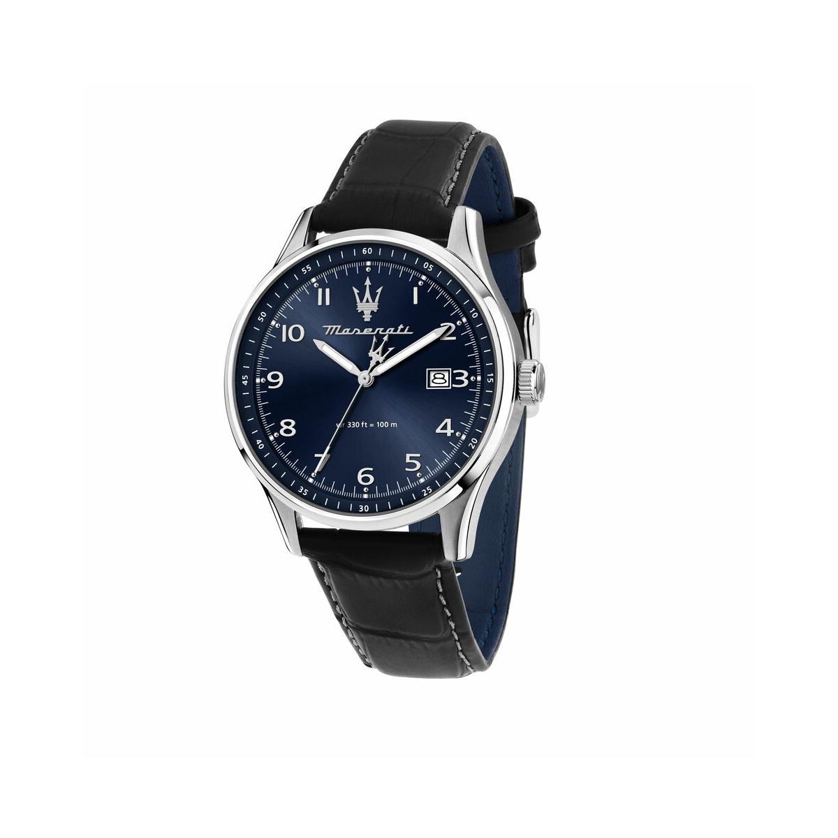 Maserati Reloj Hombre Caja De Acero Pulsera Genuine Leather De Color Negro Resistente Al Agua 10 Atm R8851124003
