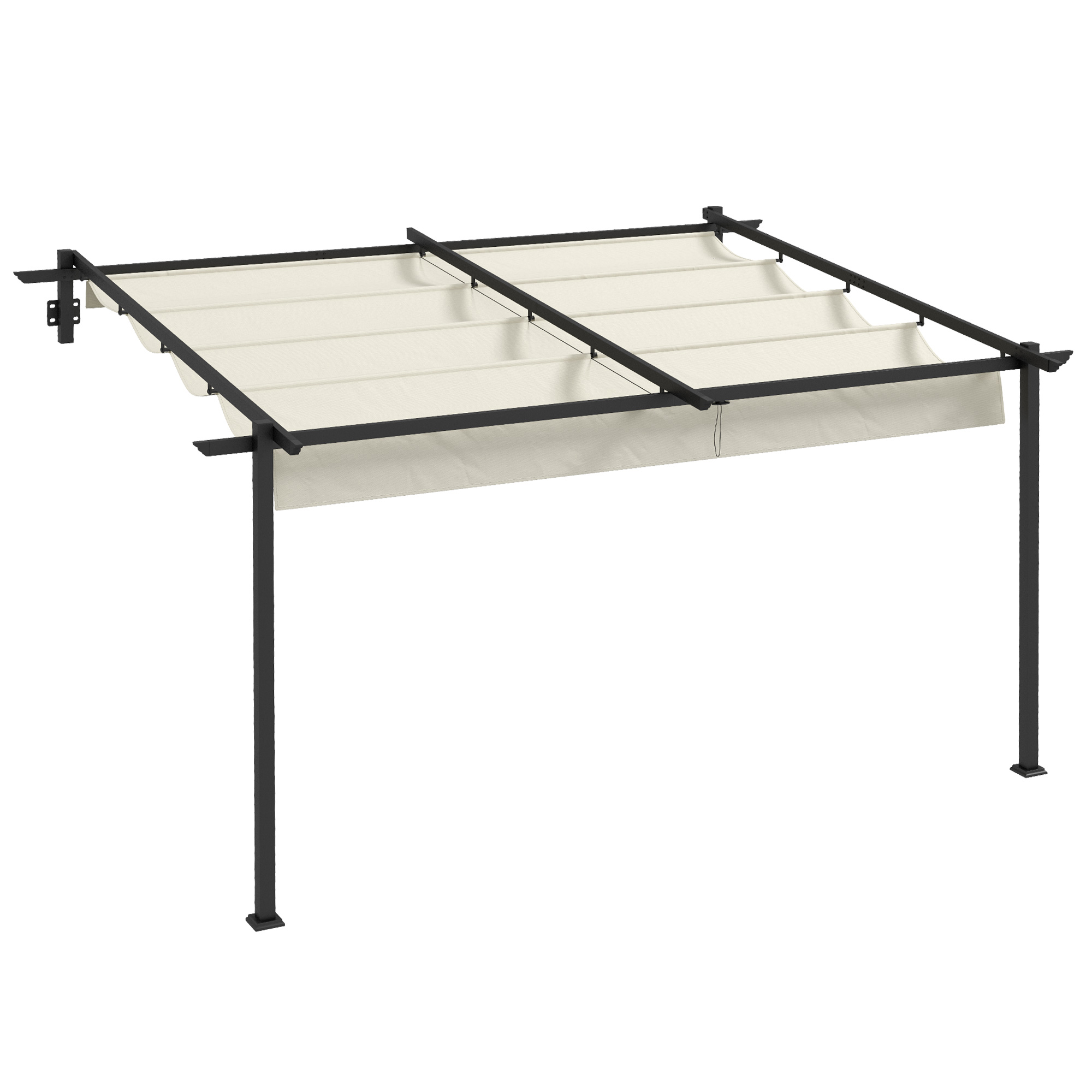 Outsunny Pérgola de Pared Cenador de Jardín con Techo Retráctil de Poliéster y Marco de Acero para Celebraciones Fiestas Bodas Crema y Gris Oscuro
