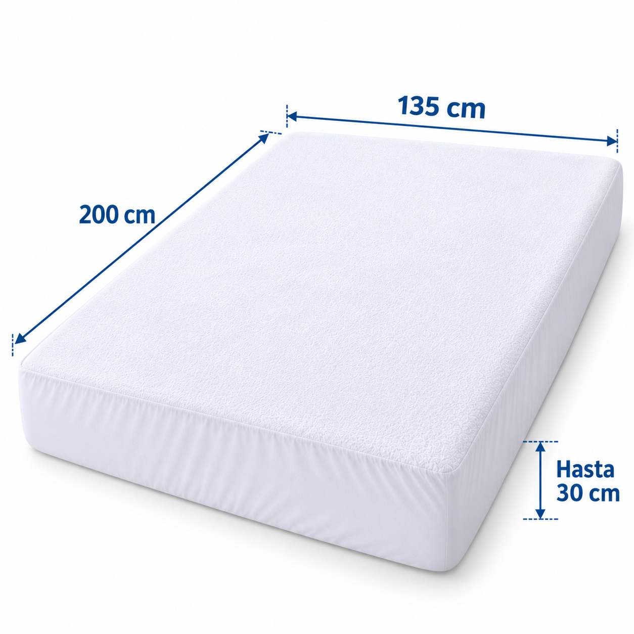 RAM'S - Protector de colchón impermeable Serie Domestic de microfibra transpirable ajustable hasta 30 cm color blanco