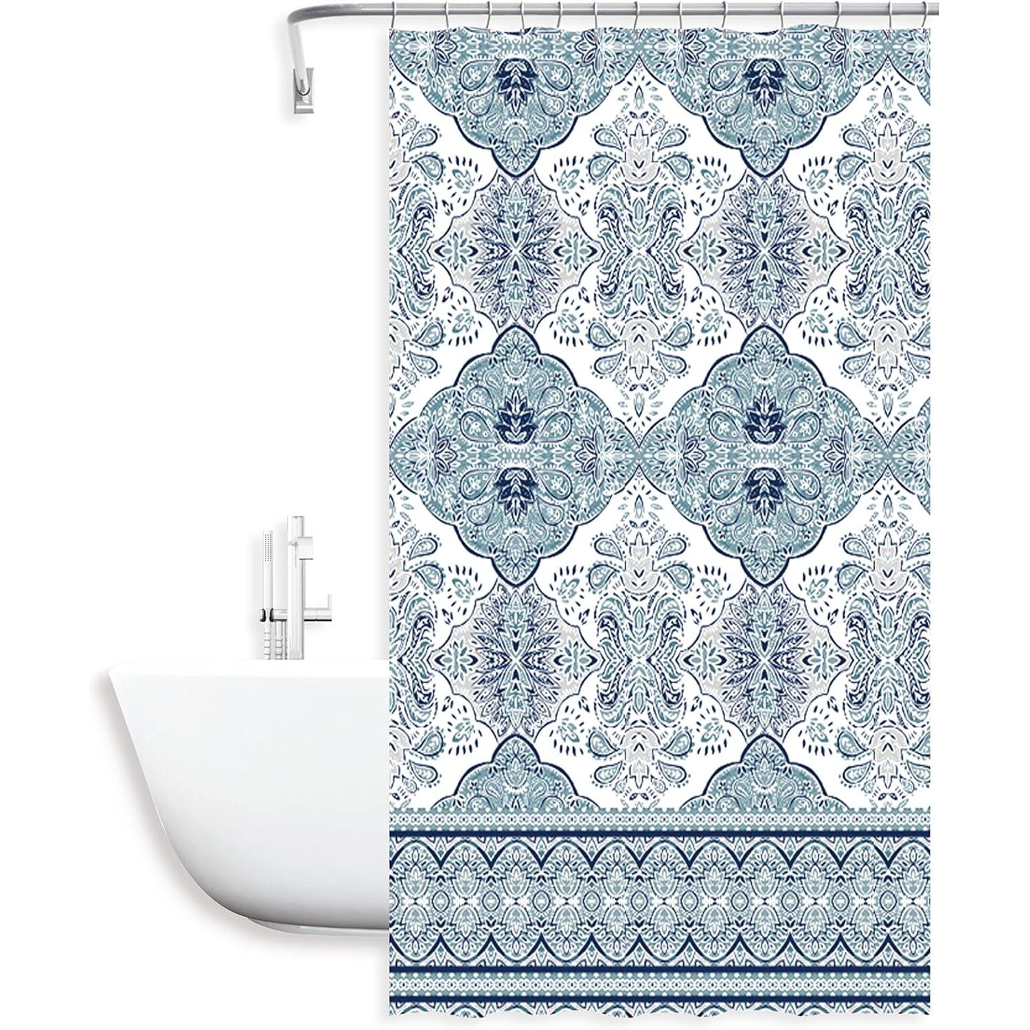 C.A | Cortina de Baño Impermeable | 180x180 cm | 100% Poliéster | Antimoho, Secado Rápido | Incluye 12 Ganchos