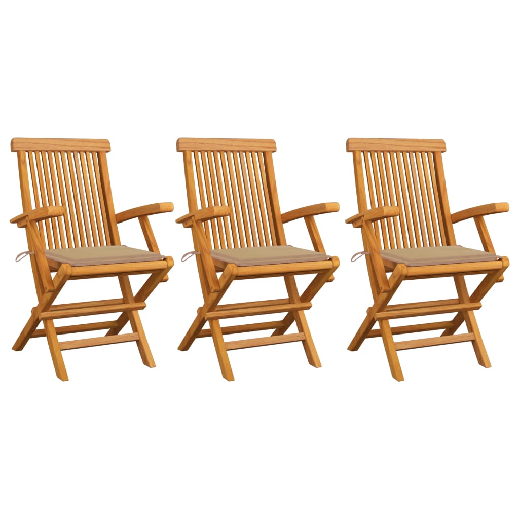 vidaXL Sillas de jardín 3 uds madera maciza de teca con cojines