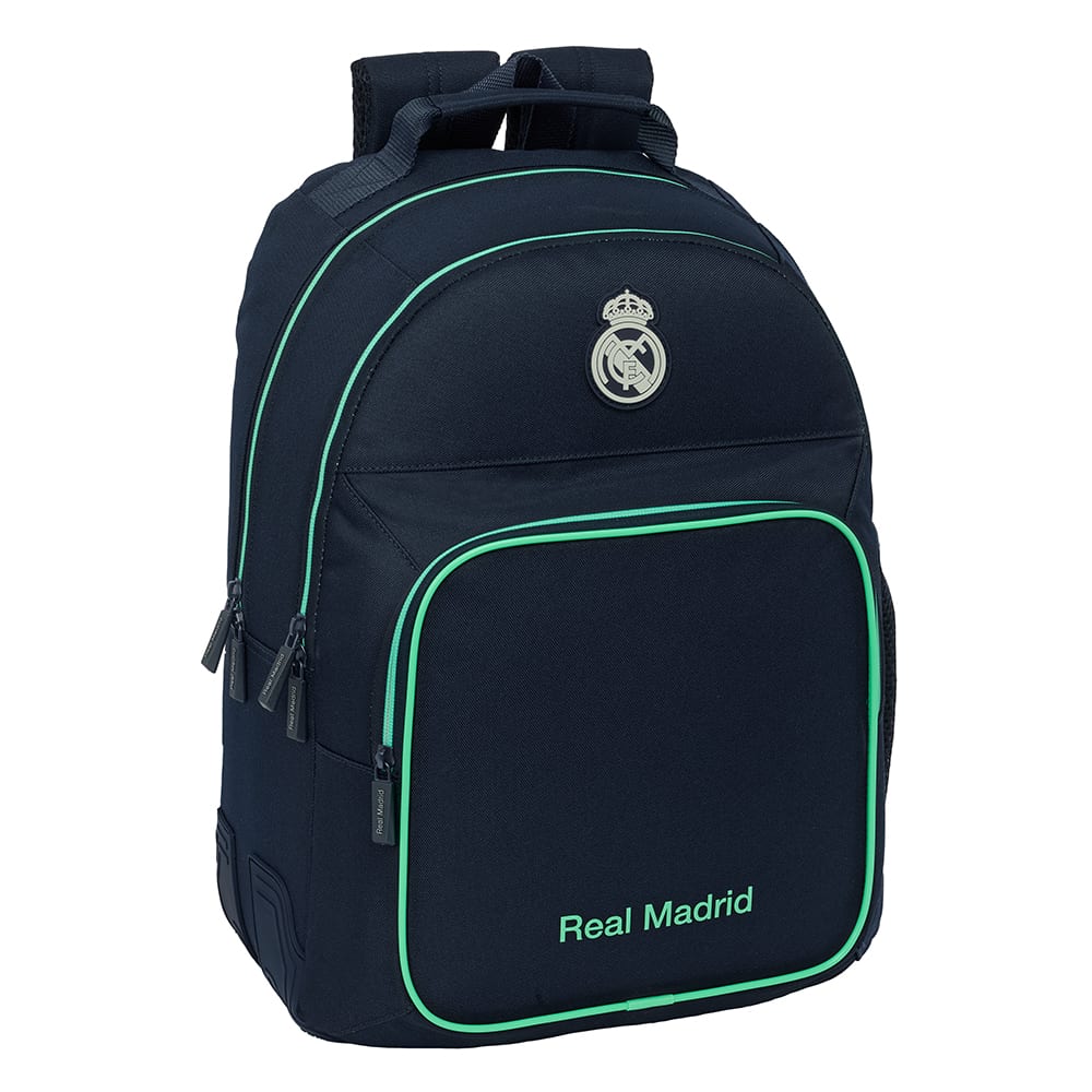 SAFTA | Mochila Escolar Real Madrid 2ª Equipación 25/26 Adaptable a Carro (Sin Carro) 2 Compartimentos Grandes, Cremalleras con Doble Tirador, Espalda y Hombreras Ergonómicas Acolchadas, Portátil 14