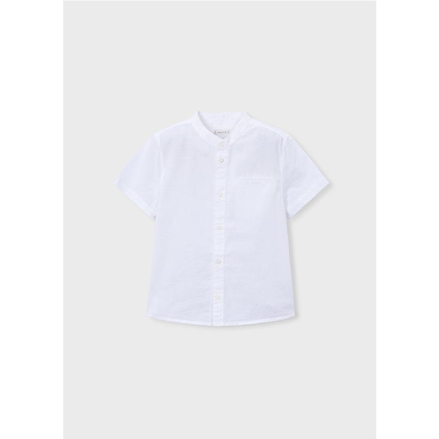 Mayoral - Camisa de manga corta con cuello mao para niño, tejida en lino natural, estilo clásico y cómoda para uso diario