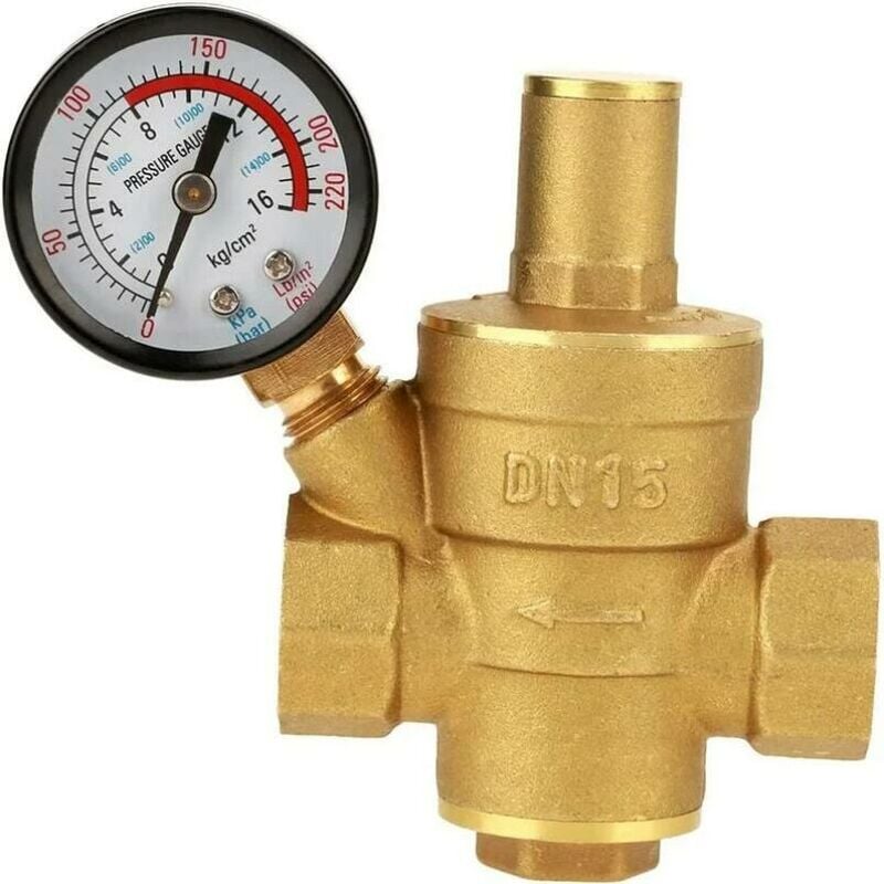 CA Reductor de presión de agua DN15 de latón ajustable con manómetro para uso doméstico (1 unidad)