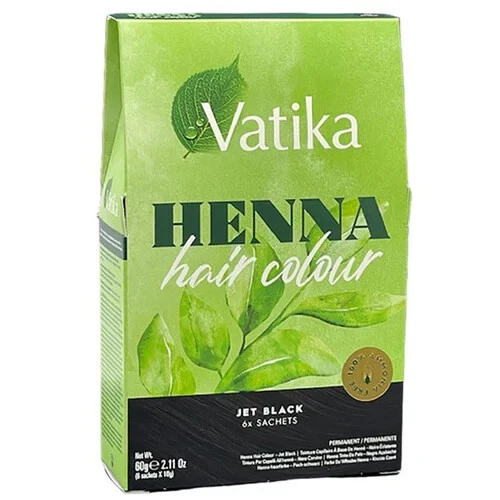 Vatika Henna Hair Colour Tinte Capilar Henna Sin Amoníaco 60g 6 Sobres x 10g – Color Negro Azabache Jet Black / Castaño Oscuro Dark Brown