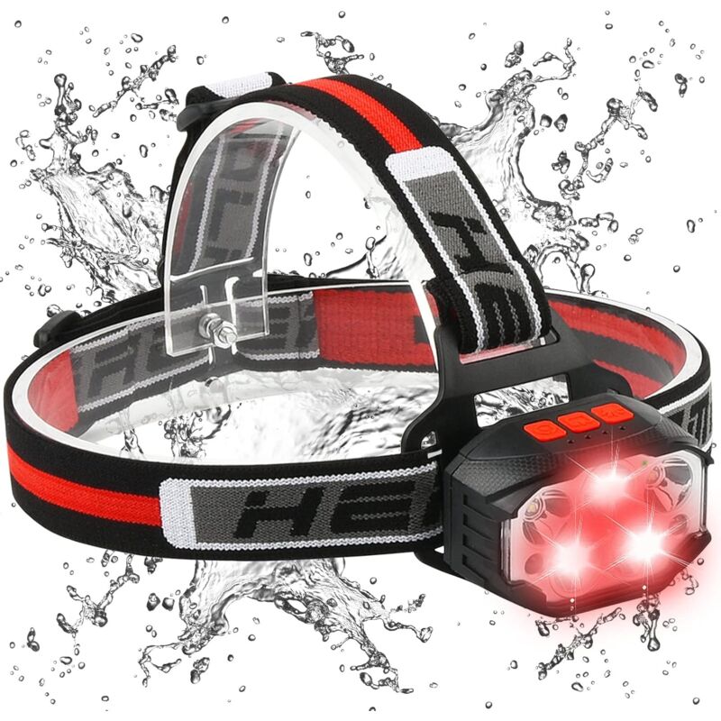 Linterna frontal LED brillante resistente al agua IPX5 con 5 cuentas de lámpara, 7 modos para acampar al aire libre, correr y andar en bicicleta