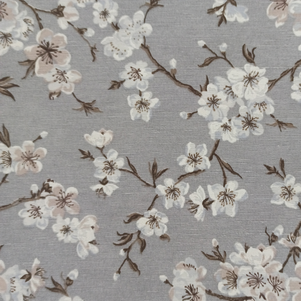 Lafabricadelastelas-Mantel de loneta de algodón flores almendro gris y beige estampado lavable, decoración hogar cocina, salón, comedor
