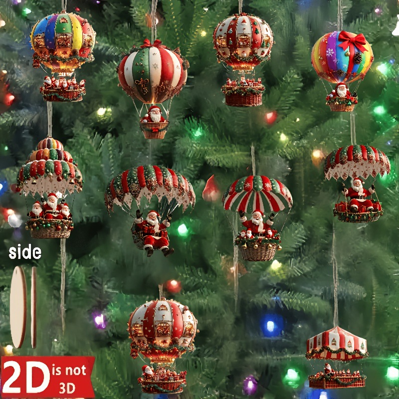 TK 10 colgantes de madera hechos a mano de la serie Parachute de Papá Noel para el hogar y el jardín, perfectos para regalar en vacaciones.
