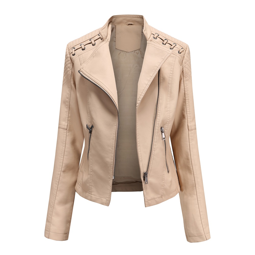 TK Chaqueta de cuero para mujer, estilo corto, corte ajustado, abrigo de cuero ligero, chaqueta de motociclista para mujer