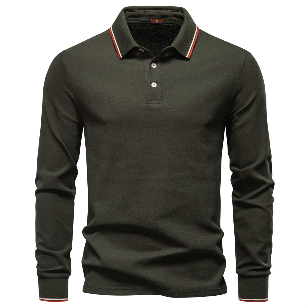 TK Camiseta polo de manga larga para hombre, estilo otoño, con solapa, color liso.