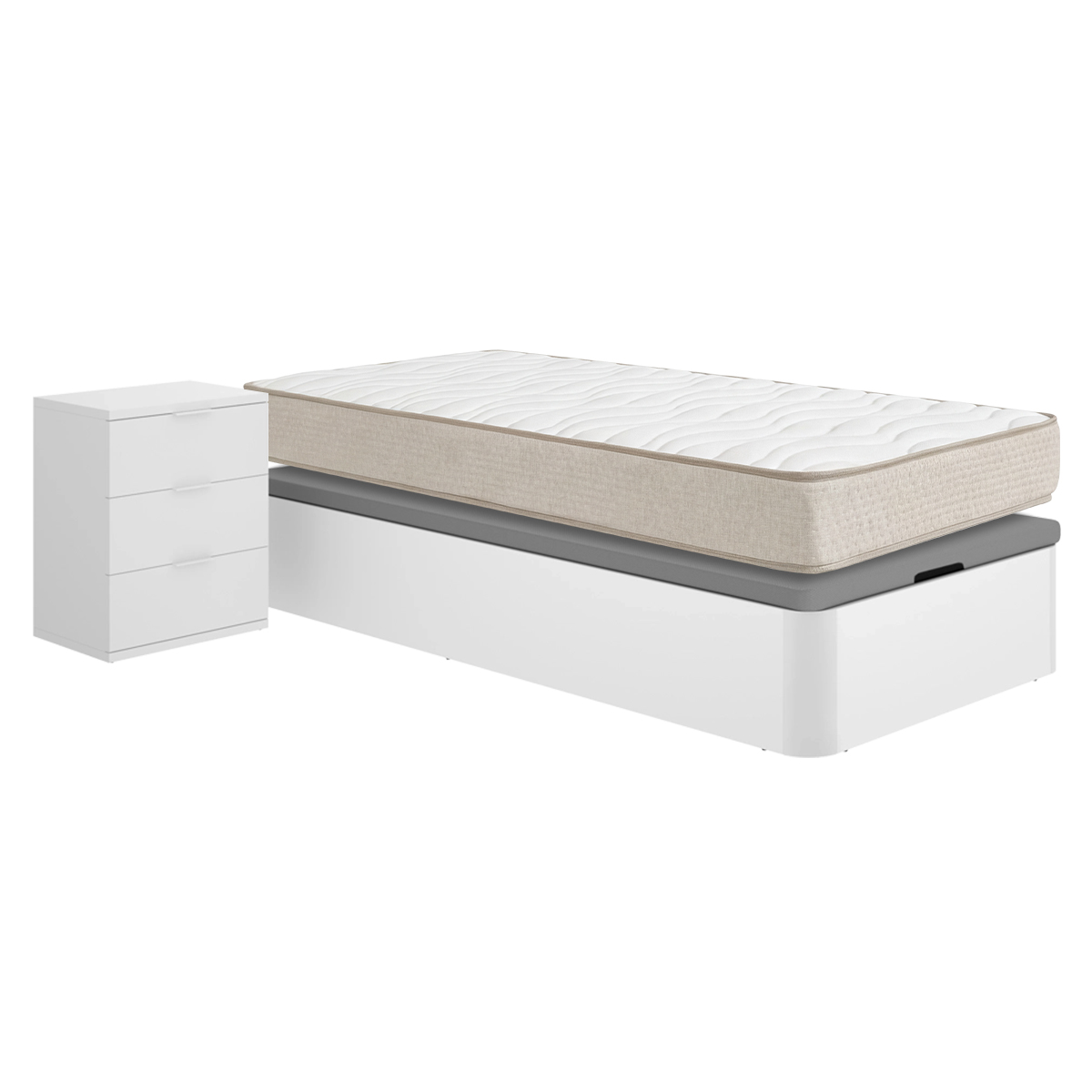 Pack ahorro juvenil Canapé Round con Colchón viscoelástico Nova Plus 90 x 190 cm y Mesita de noche Rio| Montaje Incluido (Solo canapé)