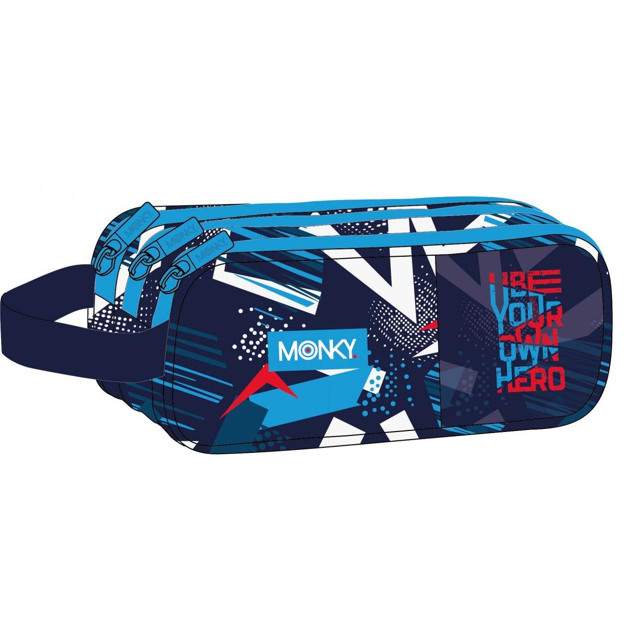 Portatodo triple Monky Hero 22,5cm Producto Oficial, Producto Escolar Para Niños y Niñas