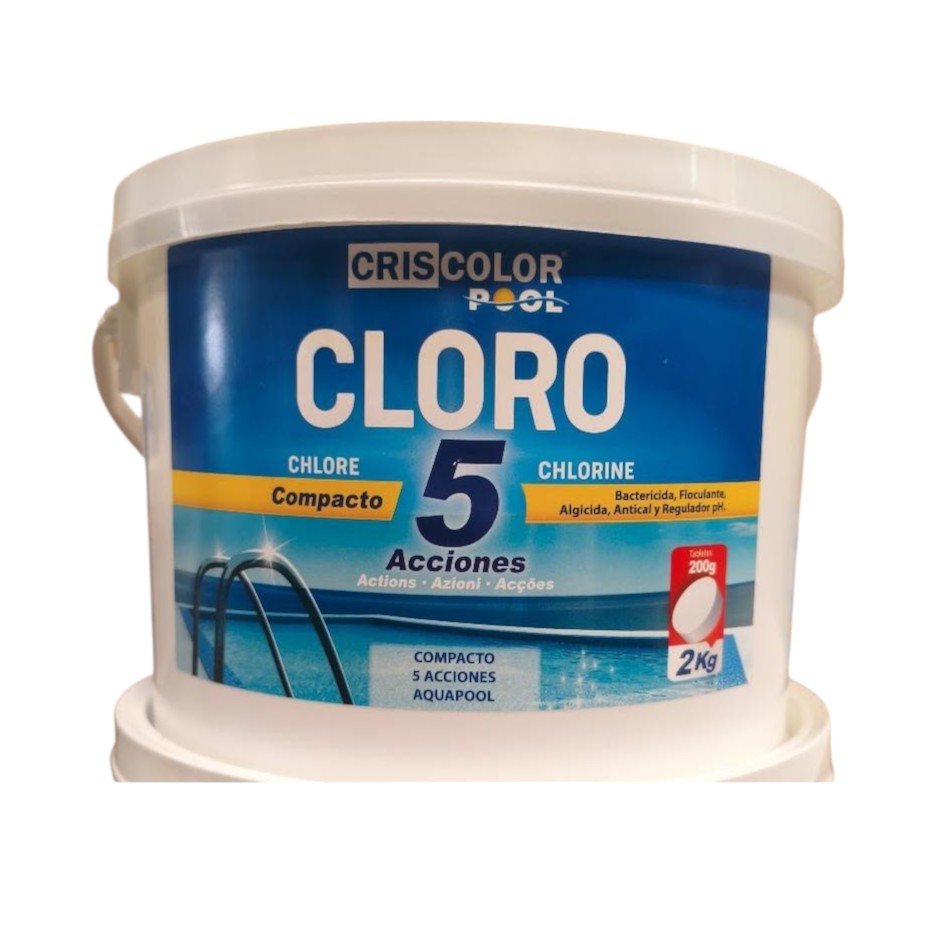 Cloro Multifunción 5 y 10 Acciones Criscolor – Pastillas para Piscinas con Acción Alguicida, Antical, Floculante y Regulador de pH