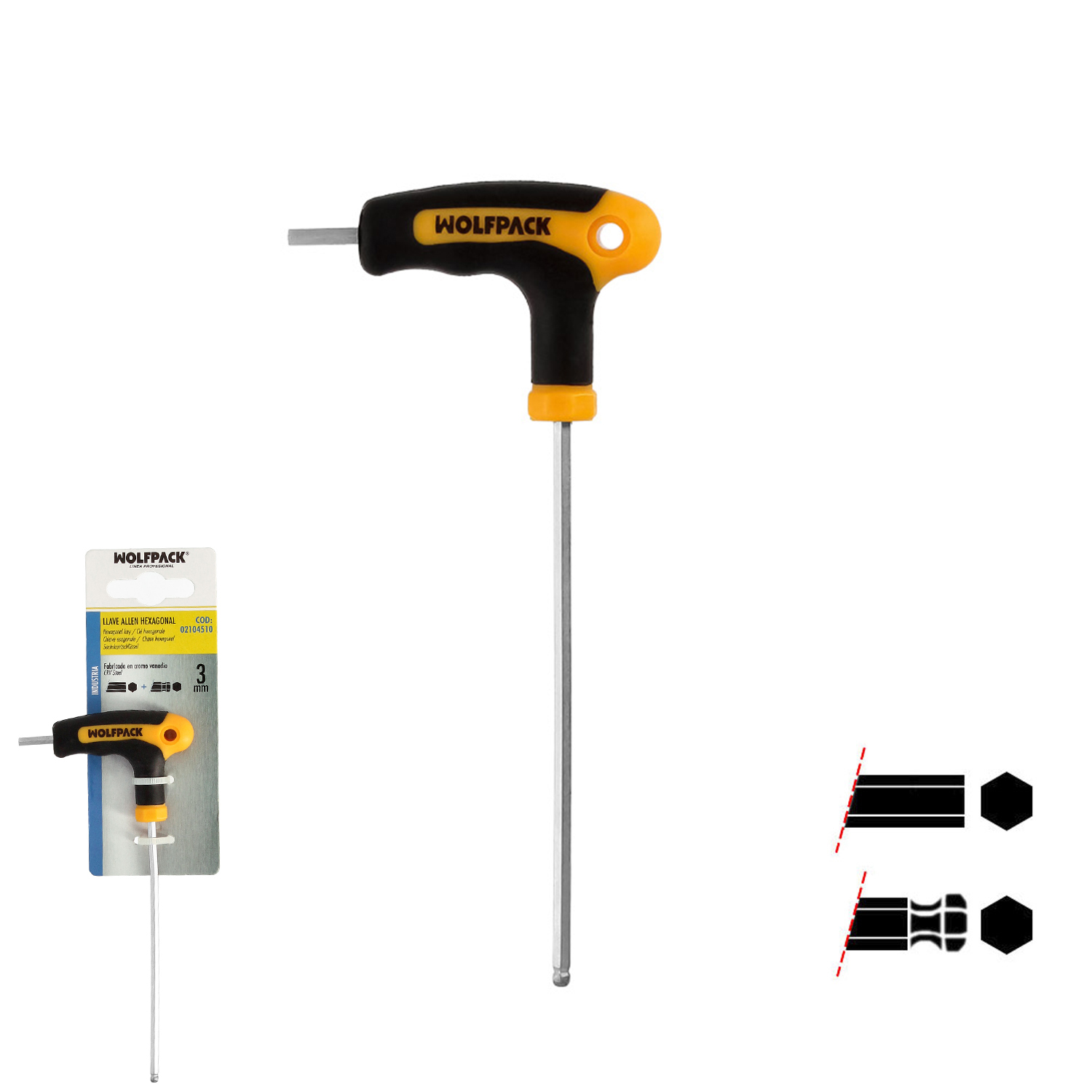 Llave Allen Con Bola 3.0 Mm - Mango Bimaterial - Forma T - Acero Cromo Vanadio