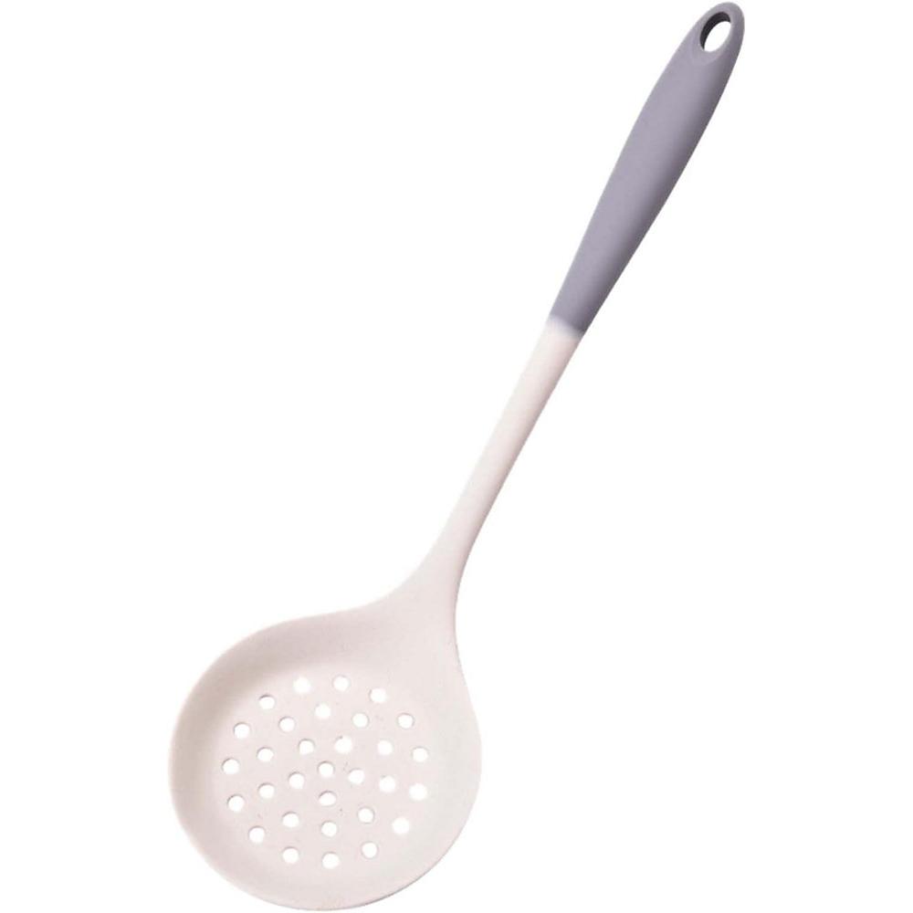 CA Colador - Colador - Cuchara de silicona antiadherente - Cuchara para freír a alta temperatura - Fácil de limpiar - Blanco-Gris