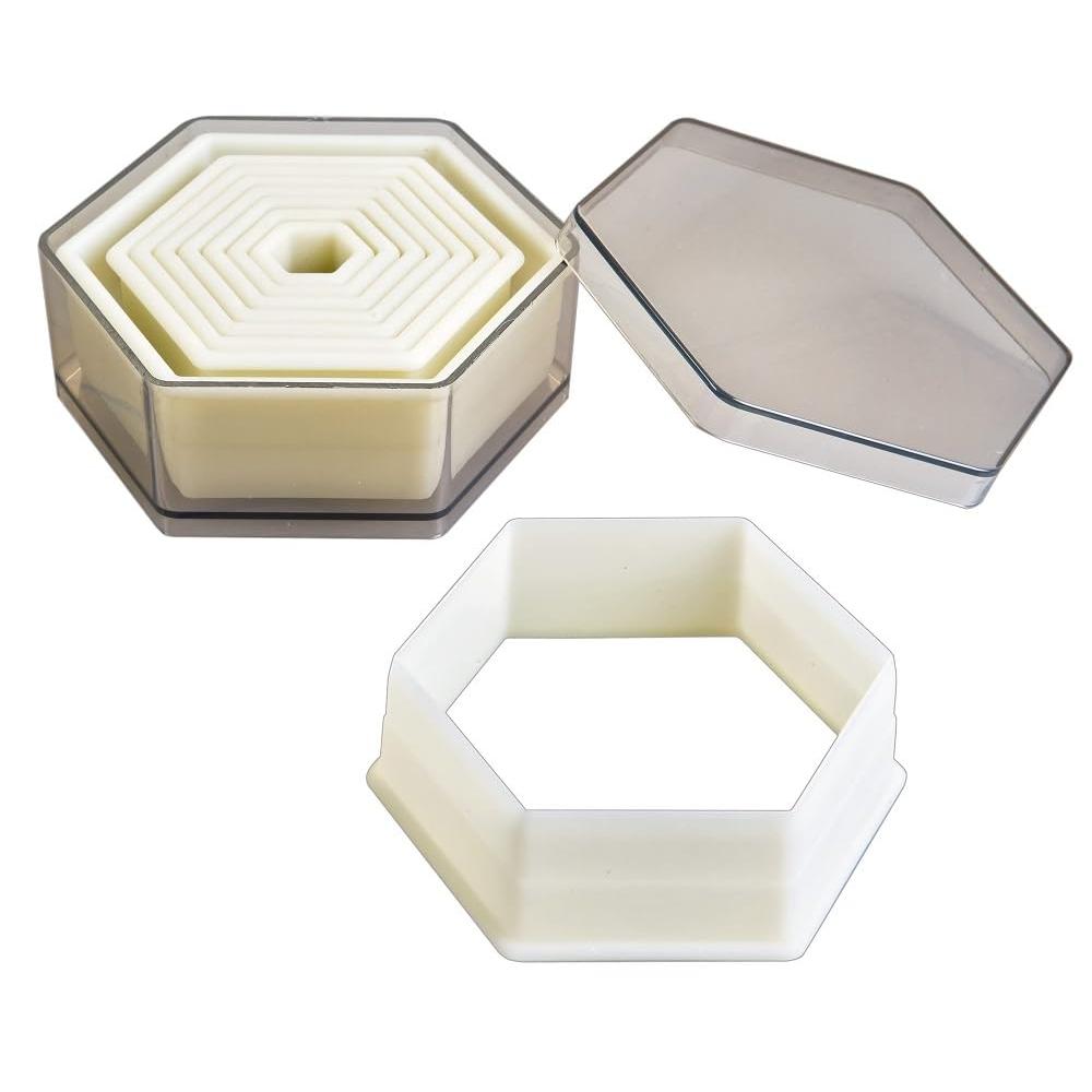Ibili Corta MASAS HEXAGONO Liso (9 PC), Stainless Steel, Transparente y Blanco, 9 x 9 x 5 cm