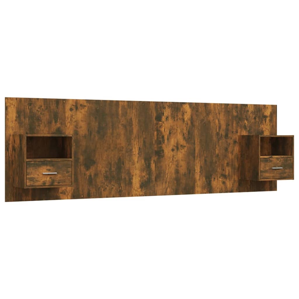 vidaXL Cabecero de cama con mesitas madera contrachapada roble ahumado