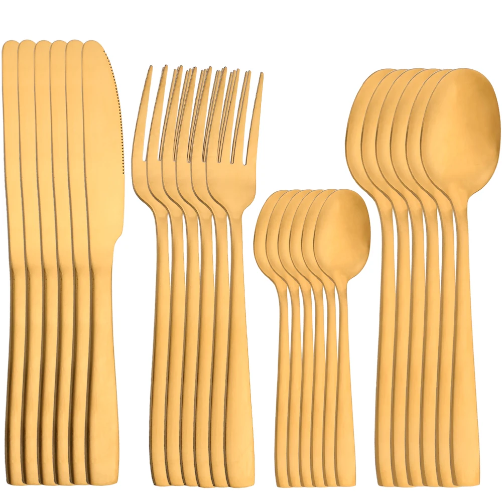 TK Juego De Comedor De 24 Piezas Negro Acero Inoxidable Utensilios De Cocina Occidentales Cuchillo Tenedor Cuchara Matte Para 6 Usuarios