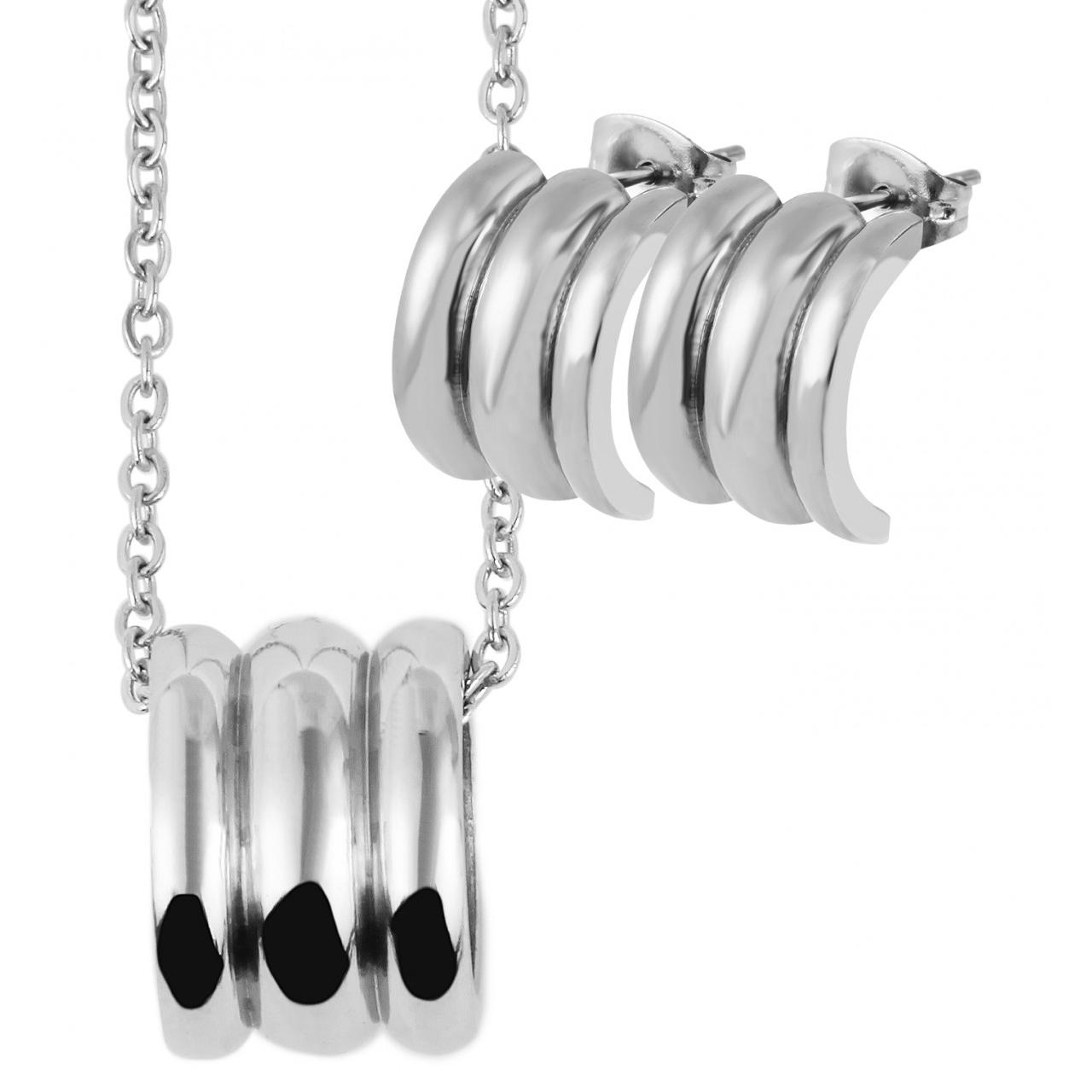 Akzent® Conjunto Pendientes + Collar Prateado em Aço Inoxidável - 0157