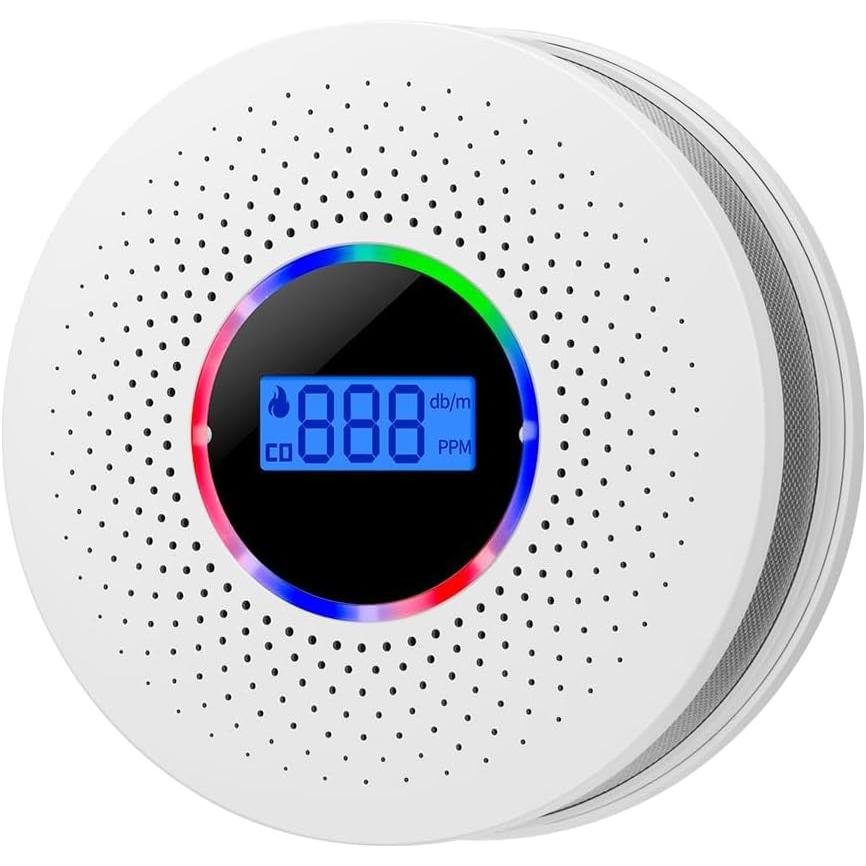 TK Detector de Humo y monóxido de Carbono, detector de monóxido de Carbono with Pantalla LCD y Publicidad Sonora para el hogar, Garaje (1 Paquete)