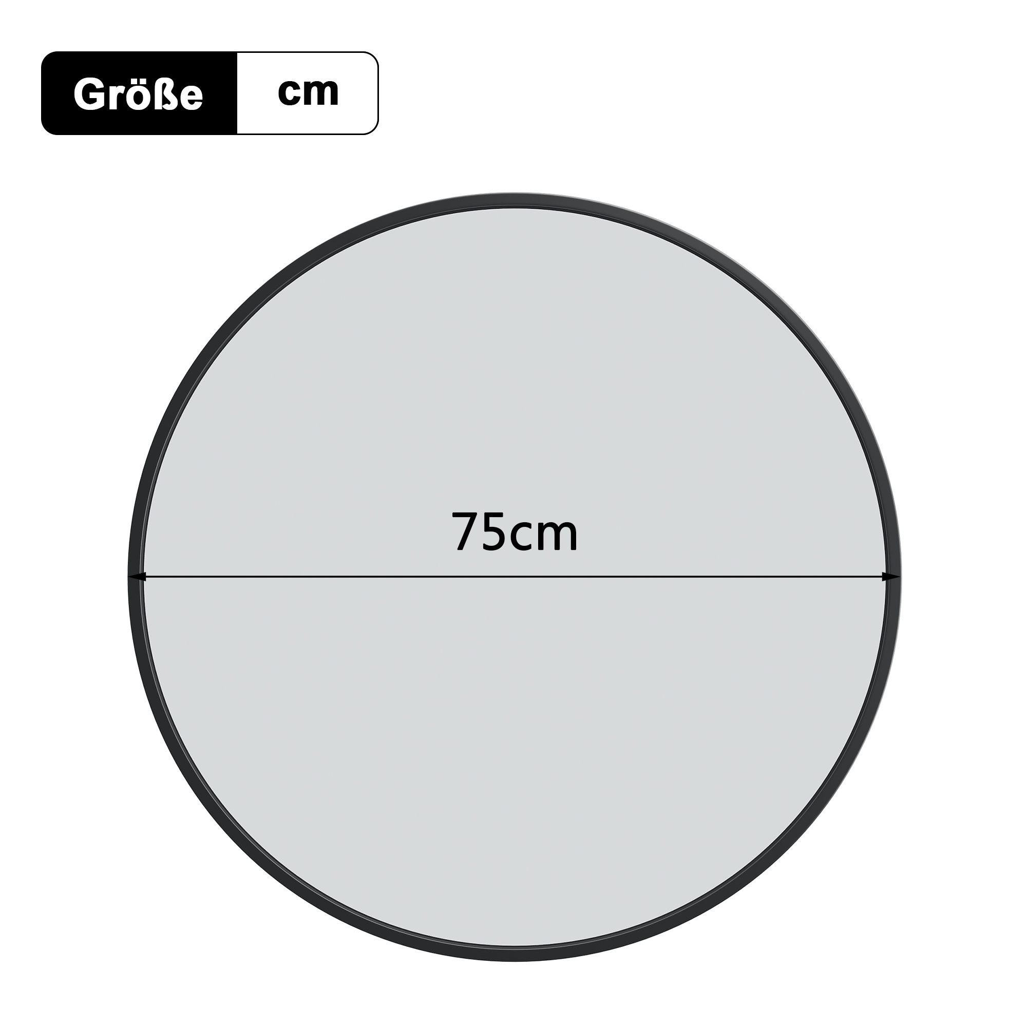 Espejo de pared redondo Superaly negro 75 cm con marco de aluminio | Espejo de baño semicircular montado en pared con marco decorativo para baño, sala, dormitorio y pasillo