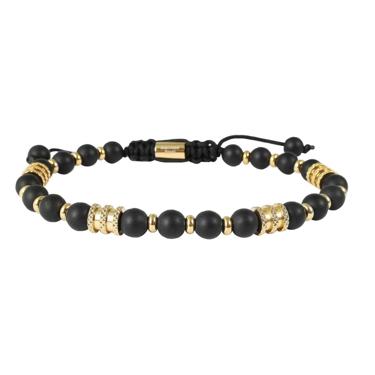 Akzent® Pulsera Sten – Em Aço Inoxidável e Elementos “Onyx”, Nó Deslizante