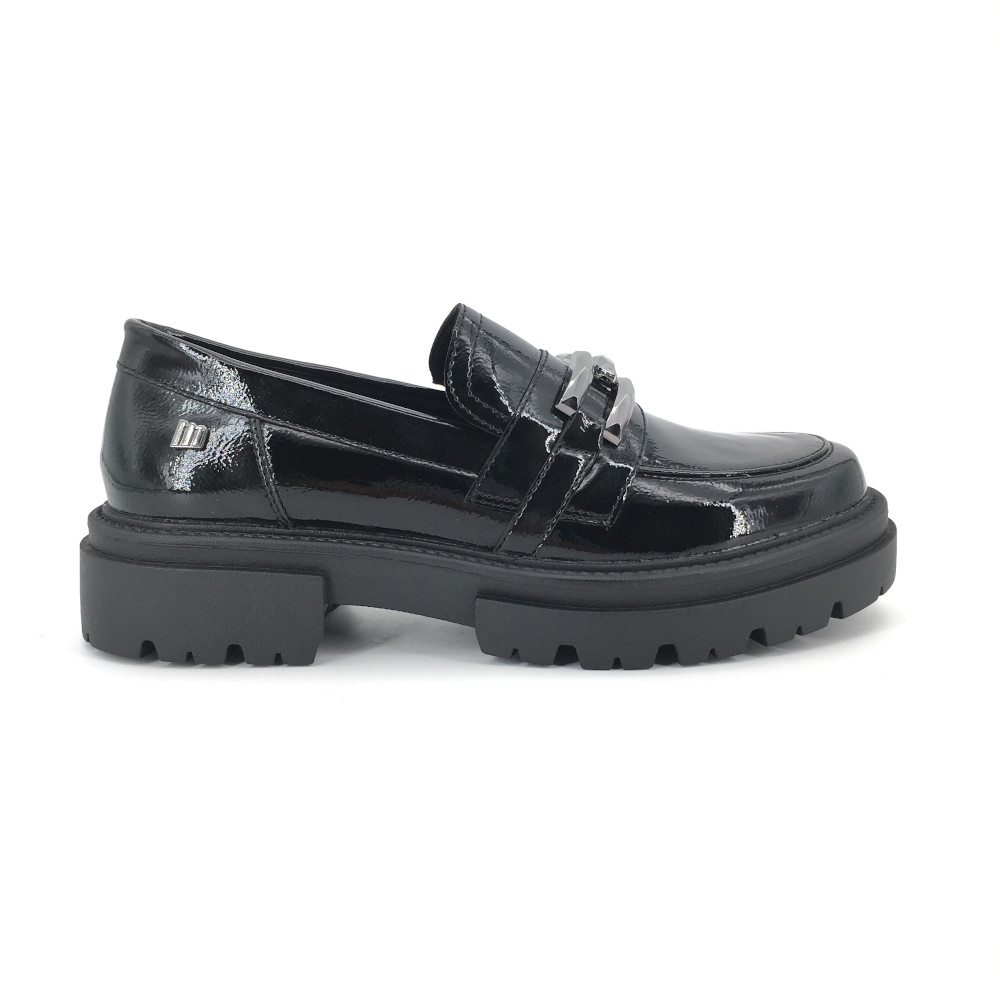 Mocasín Mustang para mujer, mod.51643, Mocasín cadena negro mate muy cómodas y ligeras