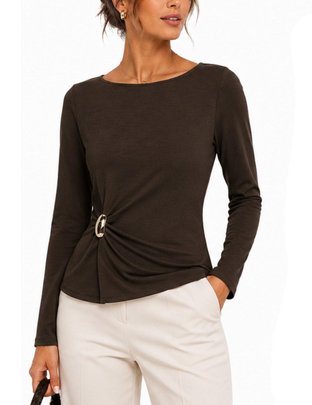 Camiseta Only Elena marrón manga larga para mujer