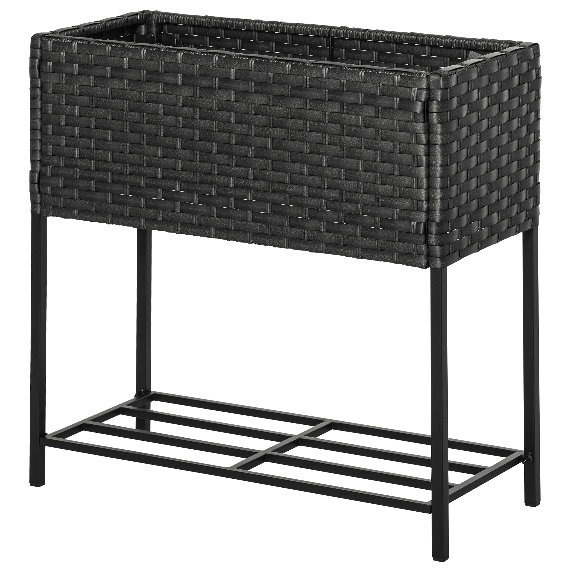 Outsunny Jardinera Exterior para Huerto Urbano Mesa de Cultivo Rectangular para Balcón Alta con Estante Gris y Negro