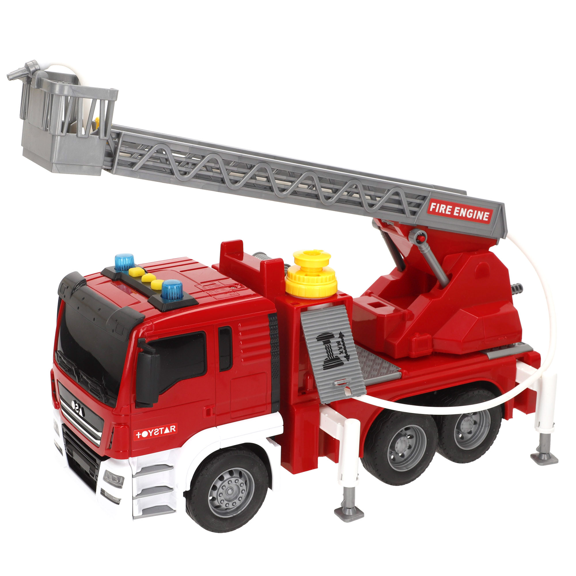 Speed & Go - Camión bomberos juguete, con luces y sonidos sirena, arranque y maniobras, grúa y manguera interactivas, sistema de fricción, escala 1:10, 12x34x25 cm, rescate, coches para niños a partir de 3 años