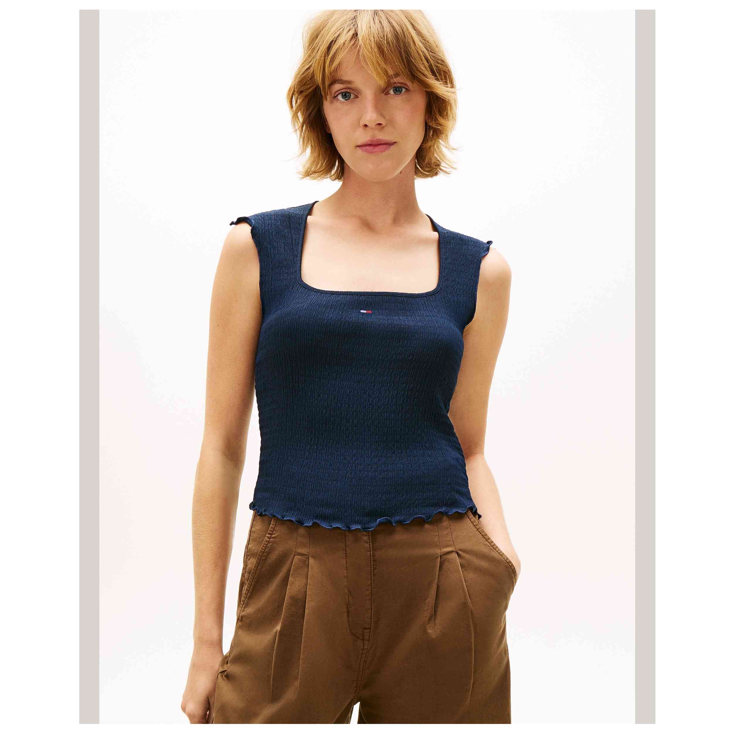 Camiseta De Manga Corta Tommy Hilfiger modelo TJW SLIM SH SQUARE NCK SMOCK TOP para Mujer en color Azul