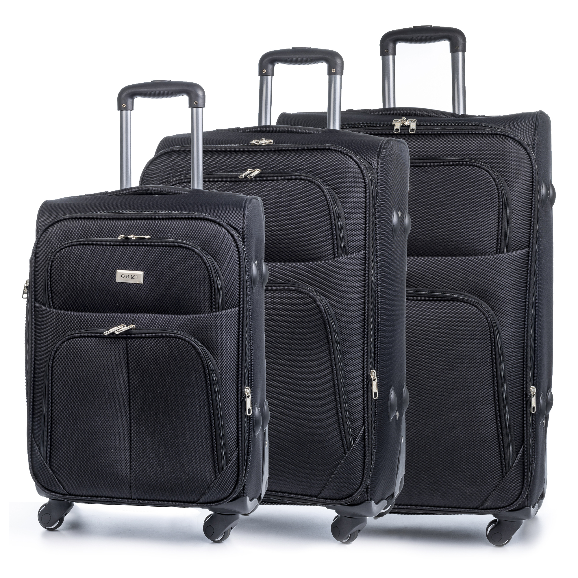 DAM.Juego de 3 maletas Trolley extensibles de tela, semirrígidas. Cerradura numérica, 4 ruedas giratorias 360°. 45x29x75cm
