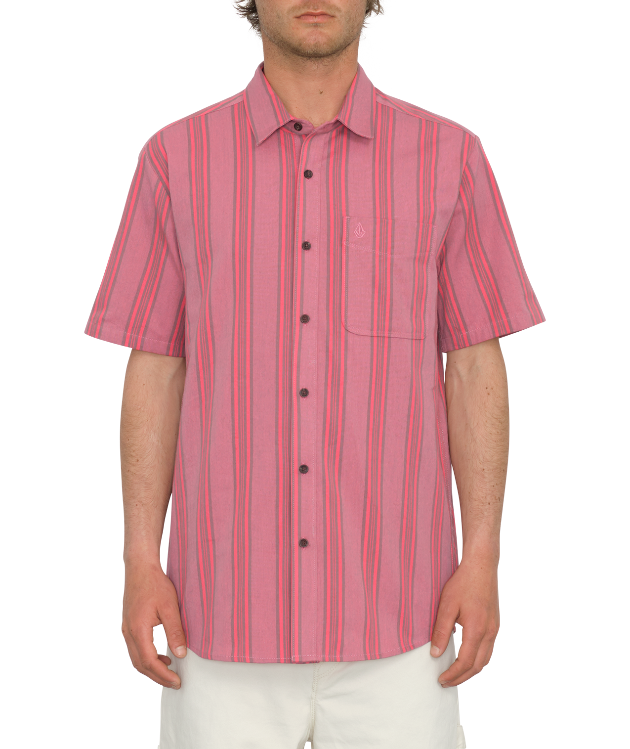 Camisa manga corta Volcom Newbar Stripe - Washed Ruby