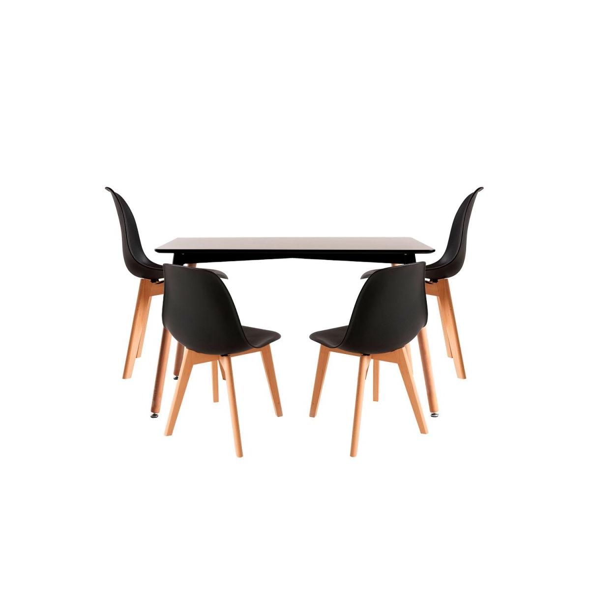 Regalos Miguel - Conjuntos de mesa y sillas - Conjunto Mesa Tower Rectangular 120 x 80 cm Negra y Pack 4 Sillas Kelen - Rojo