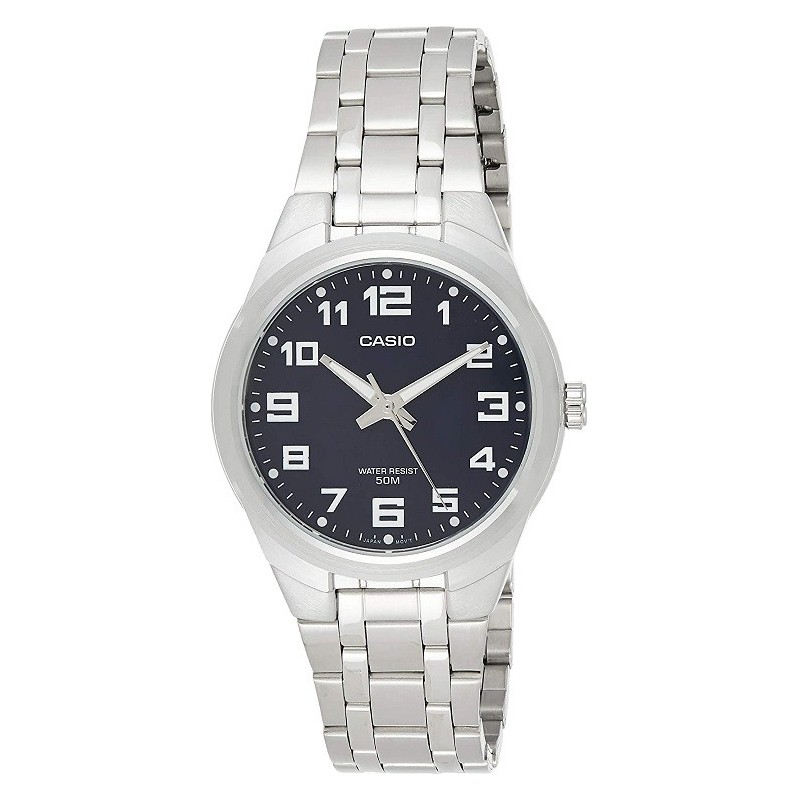 Reloj Casio caballero MTP-1310PD-2B esfera negra correa metálica plateada MTP1310PD2B