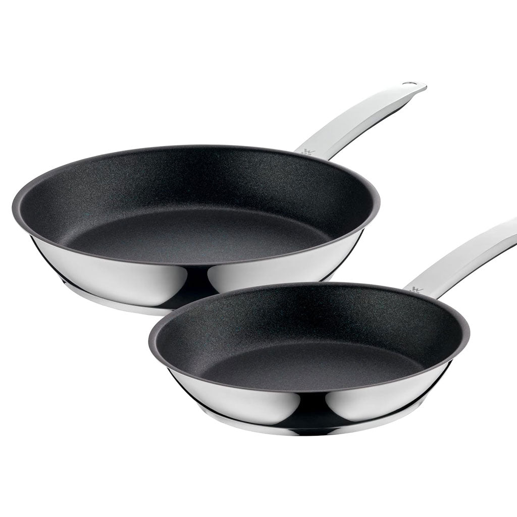 Conjunto de 2 Sartenes de Acero Inoxidable WMF 24 y 28 cm con Revestimiento Antiadherente Permadur® Plus, Aptas para Inducción y Horno hasta 260 °C
