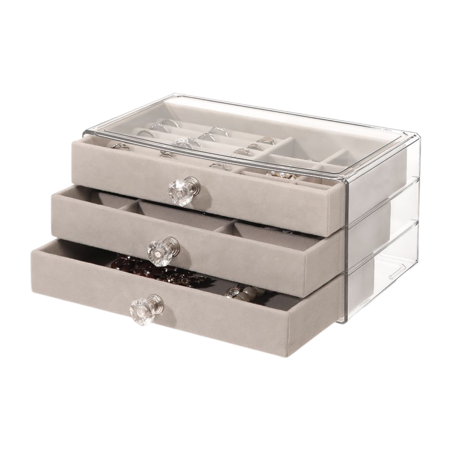 LUTODY - Organizador de Joyas, Terciopelo con 3 niveles, Cajonera y compartimentos para bisutería y joyería, Ideal para collares, anillos, pendientes y pulseras
