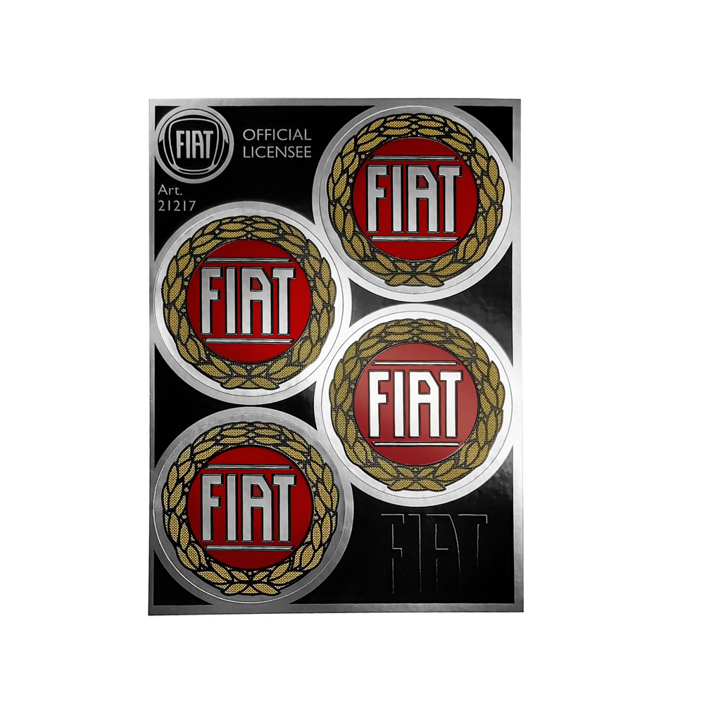 Cubierta de Rueda para Fiat Rojo Vintage Oficial 4 Logos 48 mm 95x130mm
