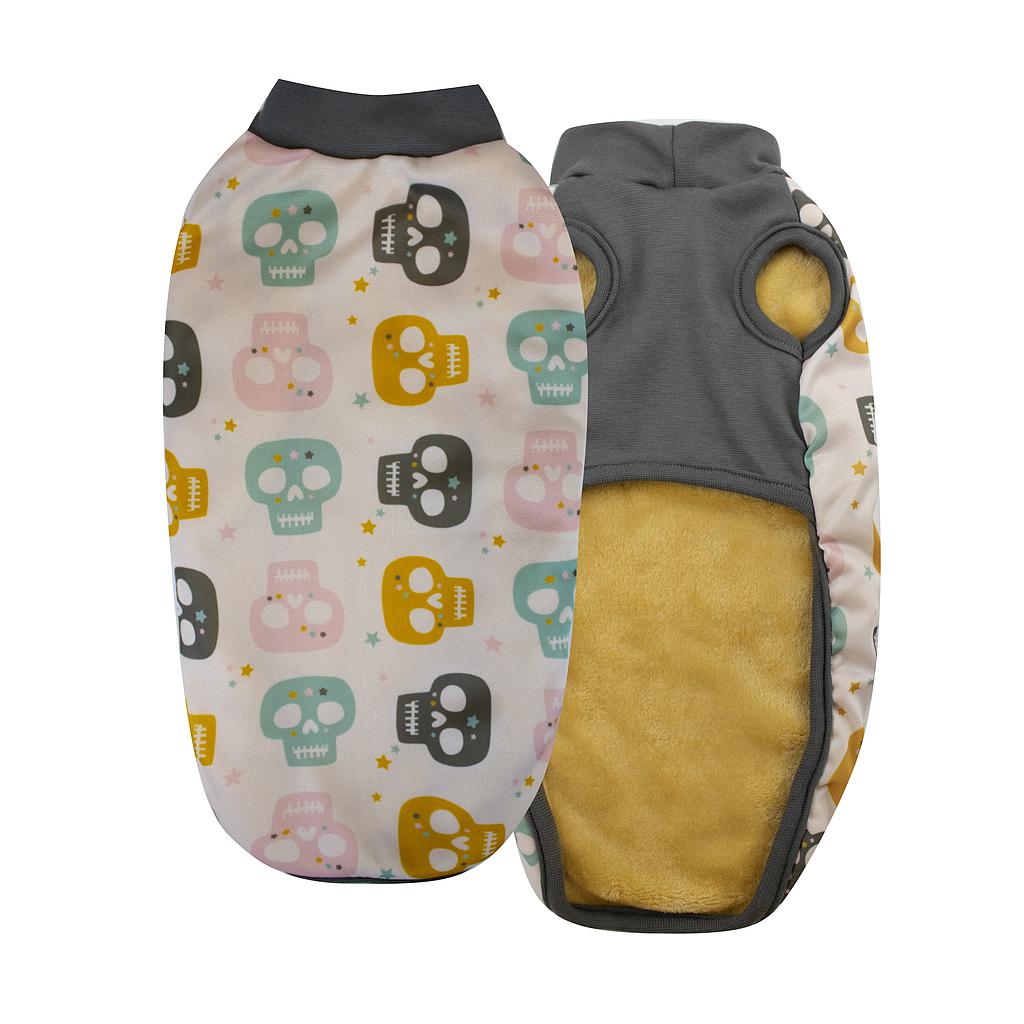 Abrigo Capa para Perro Yagu Moda Calaveras - Chaqueta Forro Polar Mascotas (Talla 45)