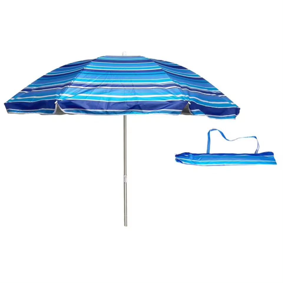 Sombrilla playa antiviento 180 o 200 cm, Max Air, marinera, forma octogonal, protección UV50 y revestimiento plateado, 8 varillas fibra de vidrio, mástil inclinable Ø28/32 mm, incluye funda con asa, con ventilación superior.pincho color se envía al azar.