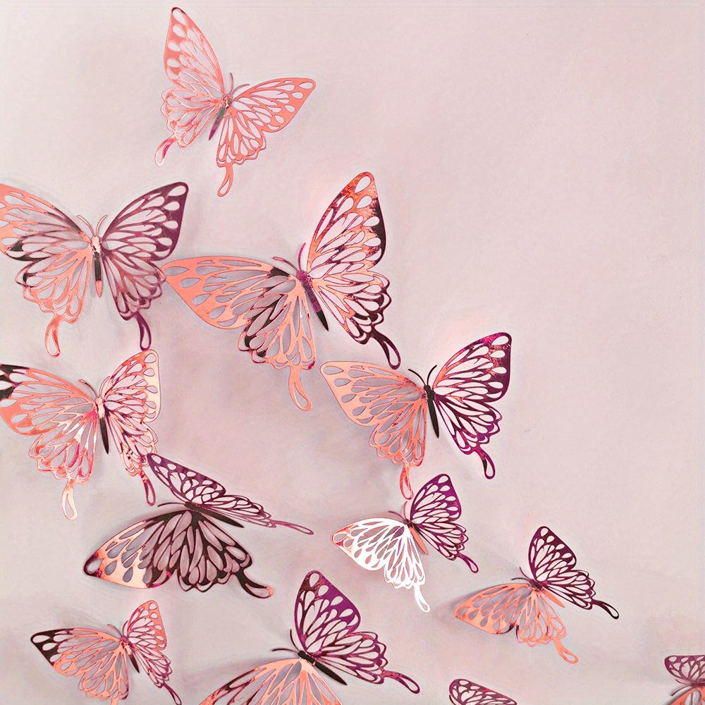 TK Pegatinas 3D Para Pared 12 Piezas Mariposa Hueca Decoración De Habitación Para Niños Adhesivos Para Nevera DIY Decoración De Pared