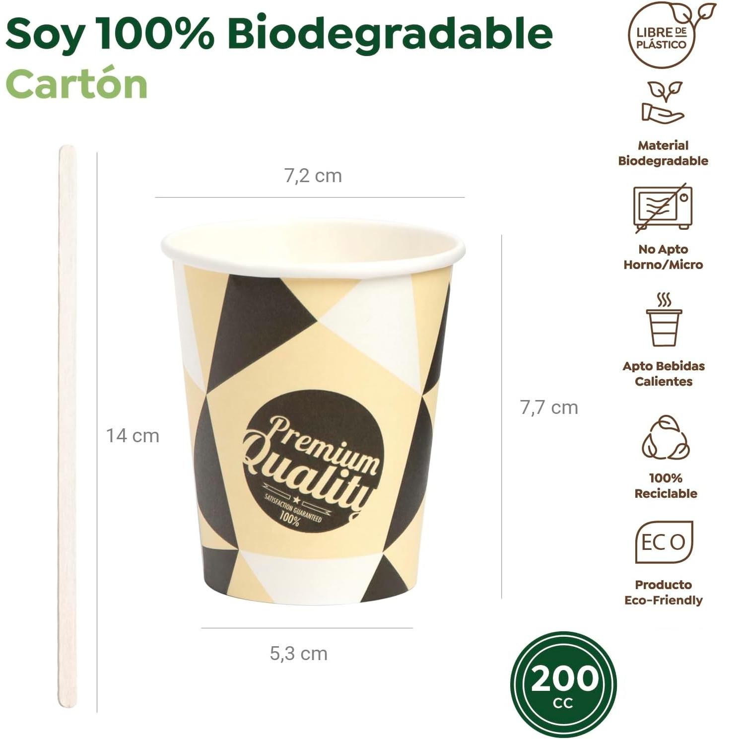 C.A | Vasos de Cartón Café ☕ | Desechables con Paletina | Aptos para Bebidas Calientes y Frías | Biodegradables