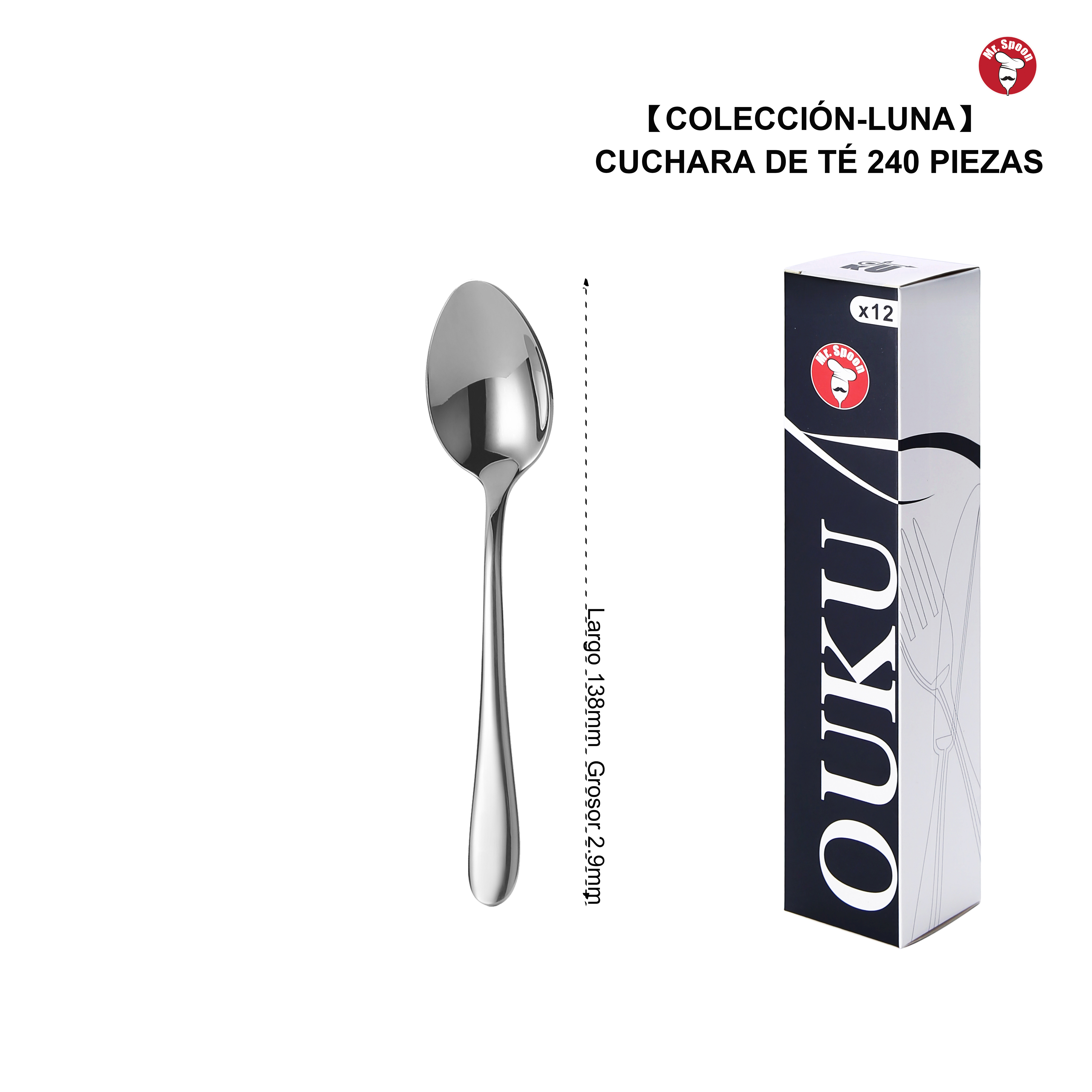 Cuchara de Té Premium Mr.Spoon Serie Luna 138 mm Acero Inoxidable 18/10 Plateada, Alta Calidad, Resistente y Duradera, Ideal para Café, Té, Latte y Postres, Apta para Lavavajillas, Venta Mayorista para Hostelería, Restaurante y Hotel