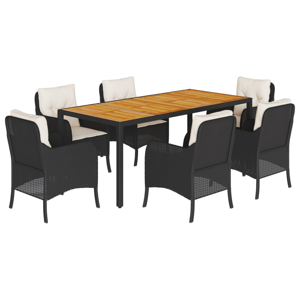 vidaXL Set de comedor de jardín 7 pzas y cojines ratán sintético negro