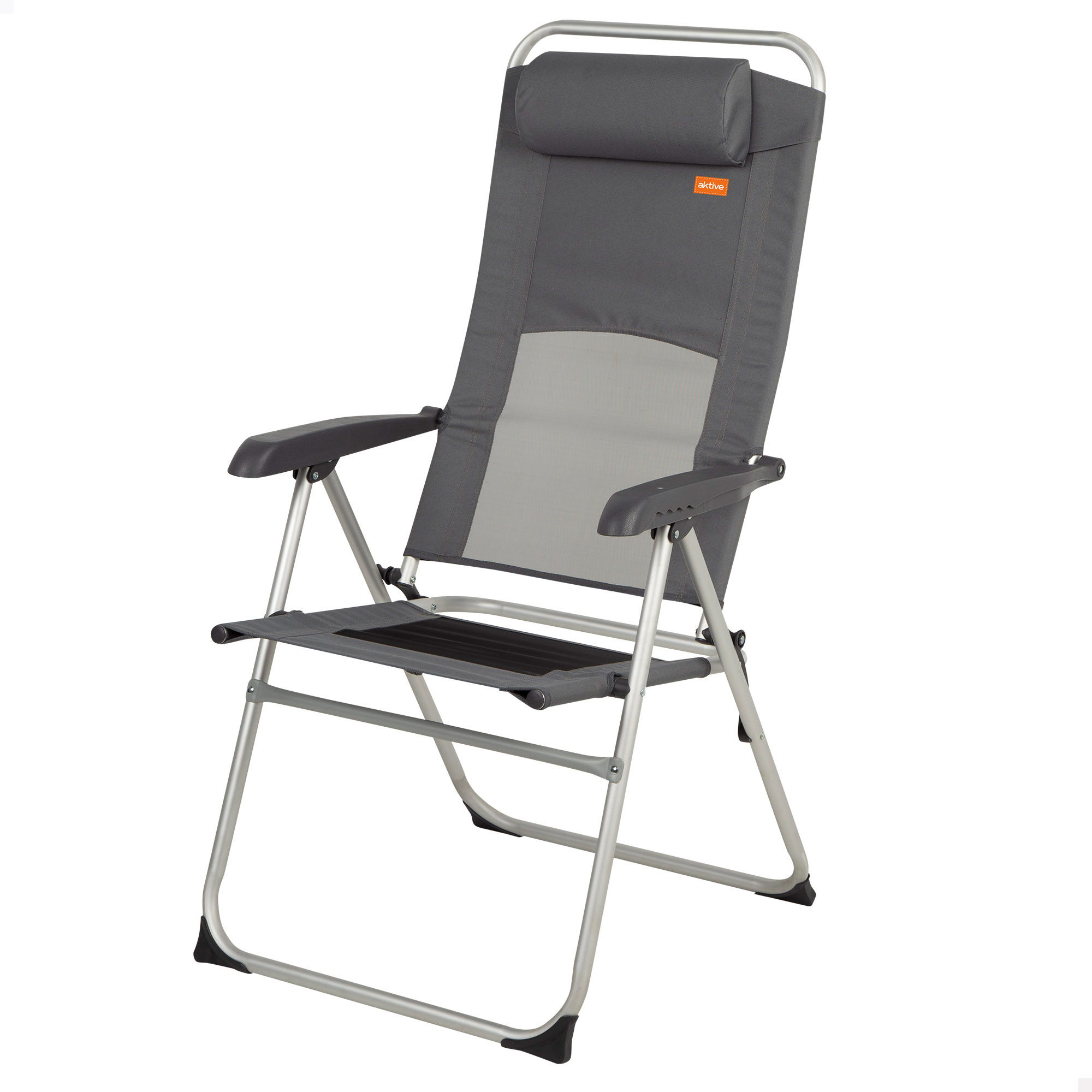 Aktive - Silla plegable, 48x63x114 cm, color gris, 6 posiciones, topes antideslizantes, cojín acolchado, respaldo alto, tejido poliéster de rejilla, peso soportado 110 kg, sillas de playa plegables, sillas plegables terraza, silla plegable jardín